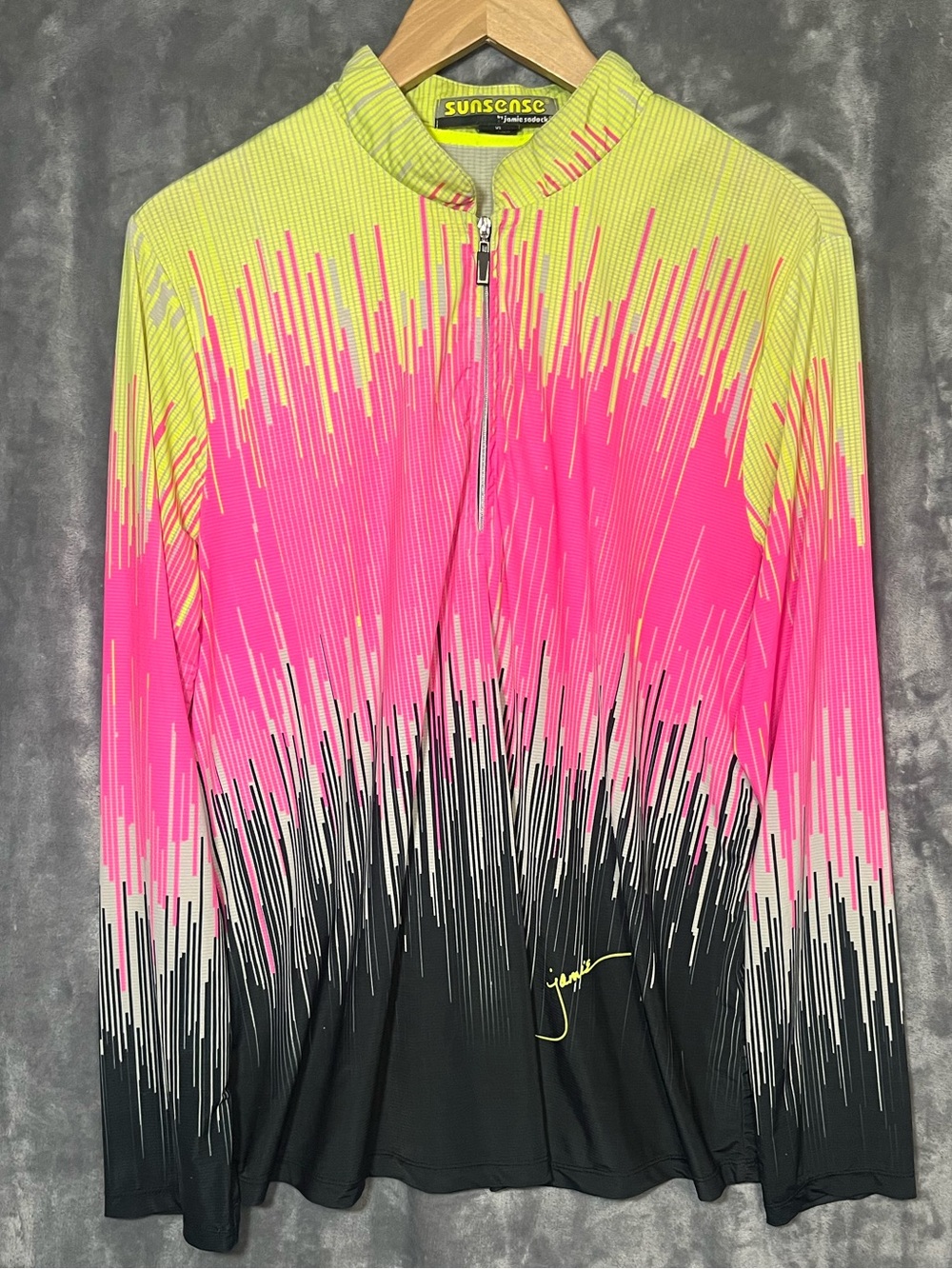 jamie sadock Neon Pink Yellow Black Zip-Front Active Top